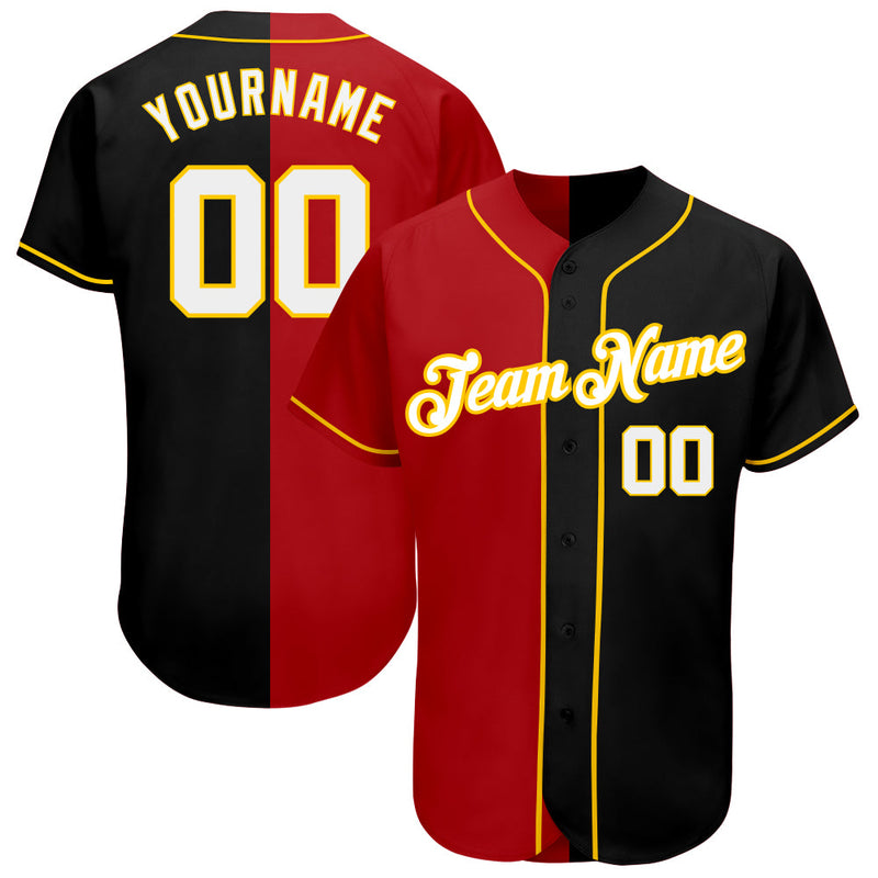 Custom Baseball Jersey, Black White Red Fashion Sportswear Jersey Shirt, Athletic Button Down Moisture Wicking Jersey, Casual Gift for Men
