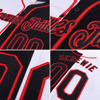 Custom Baseball Jersey, White Black Red Fashion Sportswear Jersey Shirt, Athletic Button Down Moisture Wicking Jersey, Casual Gift for Men