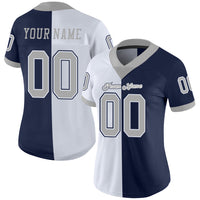 Custom Football Jersey, Navy Gray White Fashion Sportswear Jersey Shirt, Athletic Moisture Wicking Breathable Jersey, Casual Gift for Men
