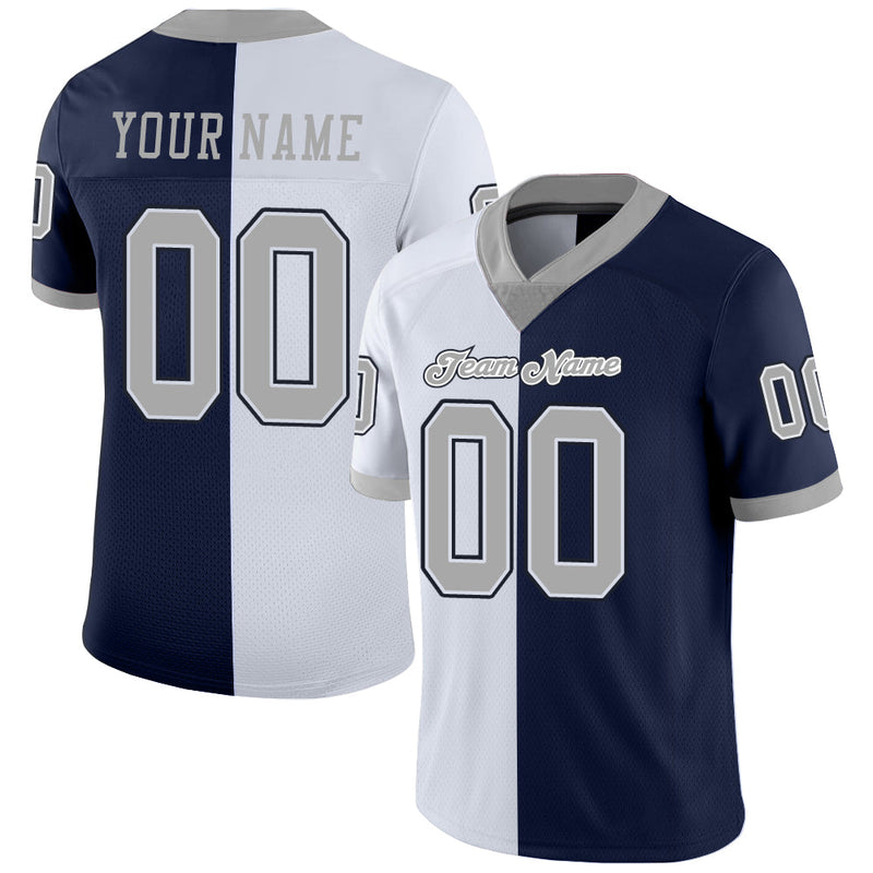 Custom Football Jersey, Navy Gray White Fashion Sportswear Jersey Shirt, Athletic Moisture Wicking Breathable Jersey, Casual Gift for Men