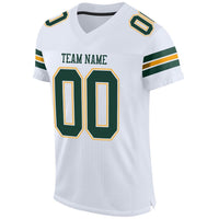 Custom Football Jersey, White Green Gold Sportswear Jersey Shirt, Athletic Mesh Moisture Wicking Jersey, Casual Gift for Men, Style White0003