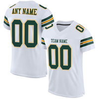 Custom Football Jersey, White Green Gold Sportswear Jersey Shirt, Athletic Mesh Moisture Wicking Jersey, Casual Gift for Men, Style White0003