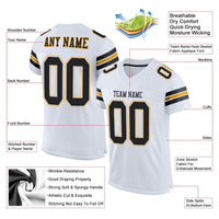 Custom Football Jersey, White Black Gold Sportswear Jersey Shirt, Athletic Mesh Moisture Wicking Jersey, Casual Gift for Men, Style White0004