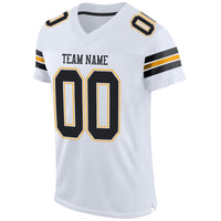 Custom Football Jersey, White Black Gold Sportswear Jersey Shirt, Athletic Mesh Moisture Wicking Jersey, Casual Gift for Men, Style White0004
