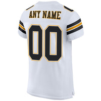 Custom Football Jersey, White Black Gold Sportswear Jersey Shirt, Athletic Mesh Moisture Wicking Jersey, Casual Gift for Men, Style White0004