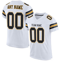 Custom Football Jersey, White Black Gold Sportswear Jersey Shirt, Athletic Mesh Moisture Wicking Jersey, Casual Gift for Men, Style White0004