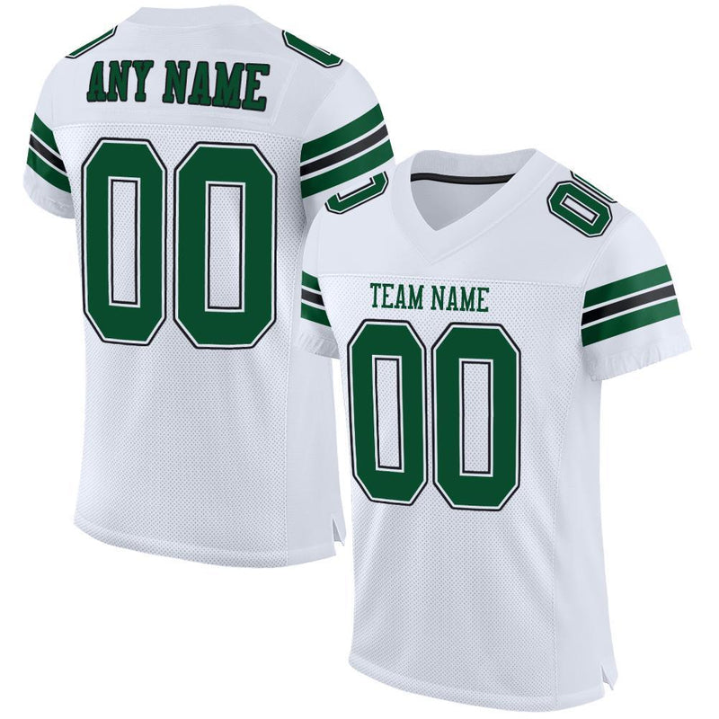 Custom Football Jersey, White Green Black Sportswear Jersey Shirt, Athletic Mesh Moisture Wicking Jersey, Casual Gift for Men, Style White0014