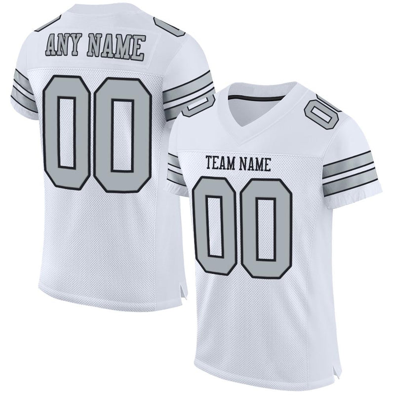 Custom Football Jersey, White Silver Black Sportswear Jersey Shirt, Athletic Mesh Moisture Wicking Jersey, Casual Gift for Men, Style White0032