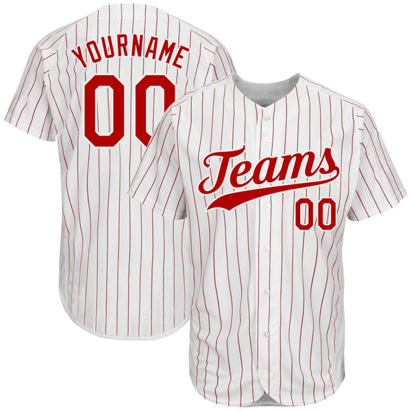 Custom White Red Pinstripe Red-White Authentic Baseball Jersey