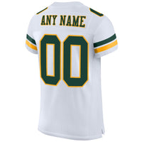 Custom Football Jersey, White Green Gold Sportswear Jersey Shirt, Athletic Mesh Moisture Wicking Jersey, Casual Gift for Men, Style White0203