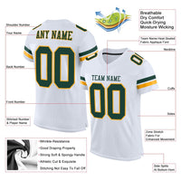 Custom Football Jersey, White Green Gold Sportswear Jersey Shirt, Athletic Mesh Moisture Wicking Jersey, Casual Gift for Men, Style White0203