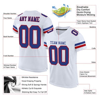 Custom Football Jersey, White Royal Red Sportswear Jersey Shirt, Athletic Mesh Moisture Wicking Jersey, Casual Gift for Men, Style White0204