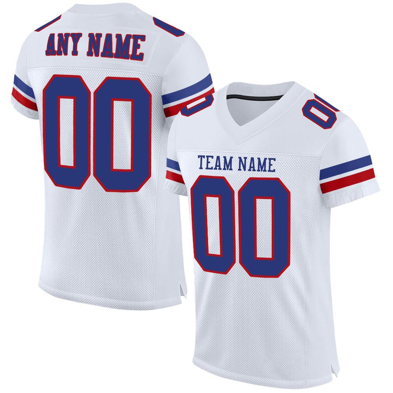 Custom Football Jersey, White Royal Red Sportswear Jersey Shirt, Athletic Mesh Moisture Wicking Jersey, Casual Gift for Men, Style White0204