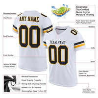 Custom Football Jersey, White Black Gold Sportswear Jersey Shirt, Athletic Mesh Moisture Wicking Jersey, Casual Gift for Men, Style White0207