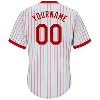 Custom Baseball Jersey, White Red Throwback Pinstripe Sportswear Jersey Shirt, Athletic V Neck Moisture Wicking Jersey, Casual Gift for Men