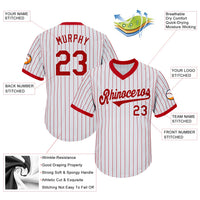 Custom Baseball Jersey, White Red Throwback Pinstripe Sportswear Jersey Shirt, Athletic V Neck Moisture Wicking Jersey, Casual Gift for Men