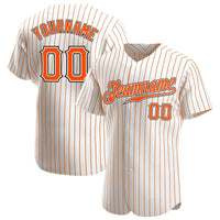 Custom Baseball Jersey, White Orange Black Pinstripe Sportswear Jersey Shirt, Athletic Button Down Moisture Wicking Jersey, Casual Gift for Men