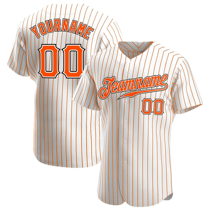 Custom Baseball Jersey, White Orange Black Pinstripe Sportswear Jersey Shirt, Athletic Button Down Moisture Wicking Jersey, Casual Gift for Men