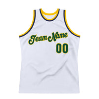 Custom Basketball Jersey, White Green Gold Sportswear Jersey Shirt, Athletic Mesh Moisture Wicking Jersey, Casual Gift for Men, Style White0495