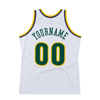 Custom Basketball Jersey, White Green Gold Sportswear Jersey Shirt, Athletic Mesh Moisture Wicking Jersey, Casual Gift for Men, Style White0495