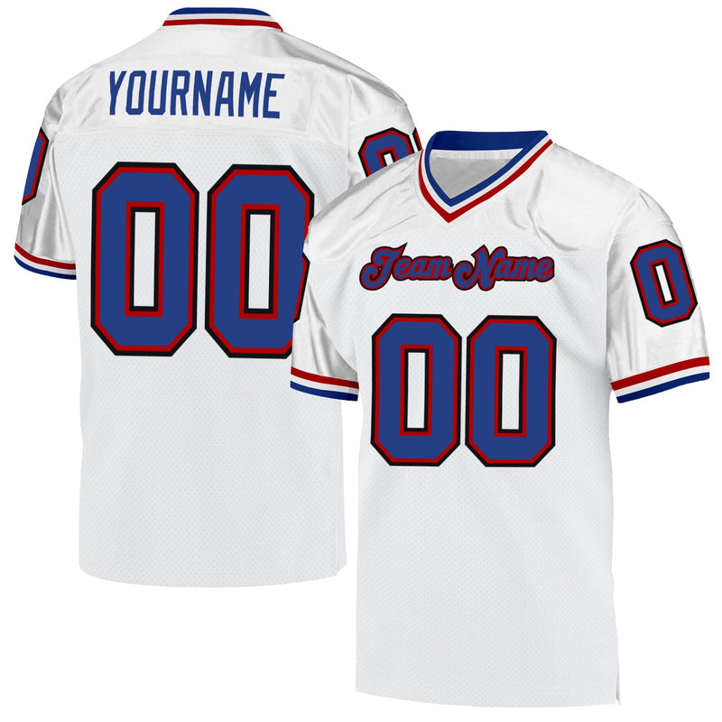 Custom Football Jersey, White Royal Red Sportswear Jersey Shirt, Athletic Mesh Moisture Wicking Jersey, Casual Gift for Men, Style White0522