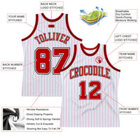 Custom Basketball Jersey, White Red Black Pinstripe Sportswear Jersey Shirt, Athletic Mesh Moisture Wicking Jersey, Casual Gift for Men