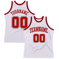 Custom Basketball Jersey, White Red Black Pinstripe Sportswear Jersey Shirt, Athletic Mesh Moisture Wicking Jersey, Casual Gift for Men