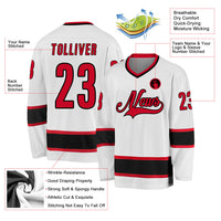 Custom Hockey Jersey, White Red Black Sportswear Jersey Shirt, Athletic Long Sleeve V Neck Jersey, Casual Gift for Men, Style White0641