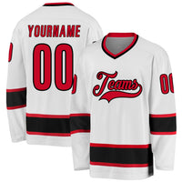 Custom Hockey Jersey, White Red Black Sportswear Jersey Shirt, Athletic Long Sleeve V Neck Jersey, Casual Gift for Men, Style White0641