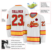 Custom Hockey Jersey, White Red Gold Sportswear Jersey Shirt, Athletic Long Sleeve V Neck Jersey, Casual Gift for Men, Style White0647