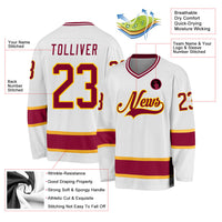 Custom Hockey Jersey, White Maroon Gold Sportswear Jersey Shirt, Athletic Long Sleeve V Neck Jersey, Casual Gift for Men, Style White0664