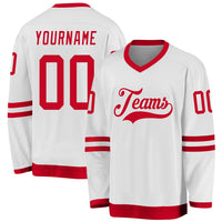 Custom Hockey Jersey, White Red Sportswear Jersey Shirt, Athletic Long Sleeve V Neck Jersey, Casual Gift for Men