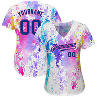 Custom Baseball Jersey, White Royal Pink Sportswear Jersey Shirt, Athletic Button Down Moisture Wicking Jersey, Casual Gift for Men